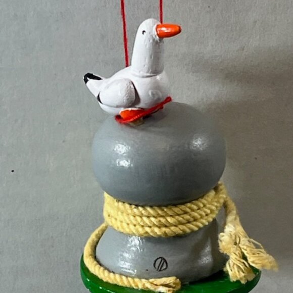 Wooden Seagull on Buoy/Dock Post Christmas Tree Hanging Ornament 2.75"Tall - Picture 2 of 10
